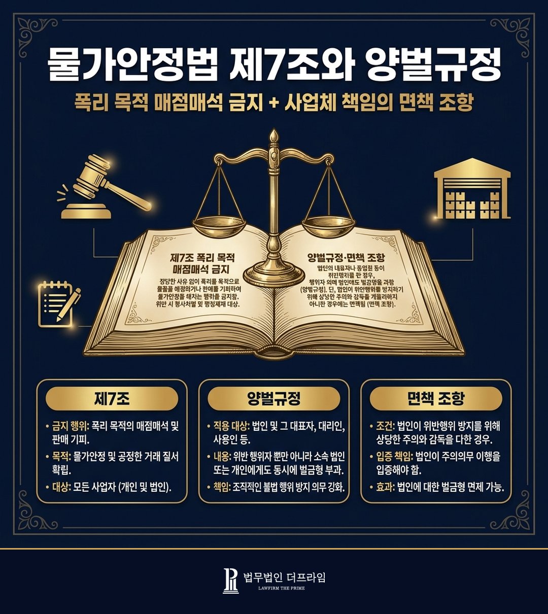 물가안정법 제7조 매점매석 폭리 목적 양벌규정 처벌