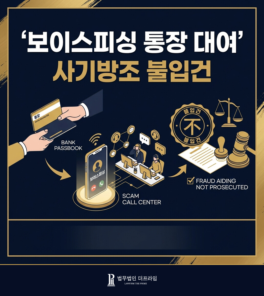 [법무법인 더프라임] 보이스피싱에 통장 대여..사기방조 불입건, 전자금융거래법 약식기소 도출 - 법무법인 더프라임