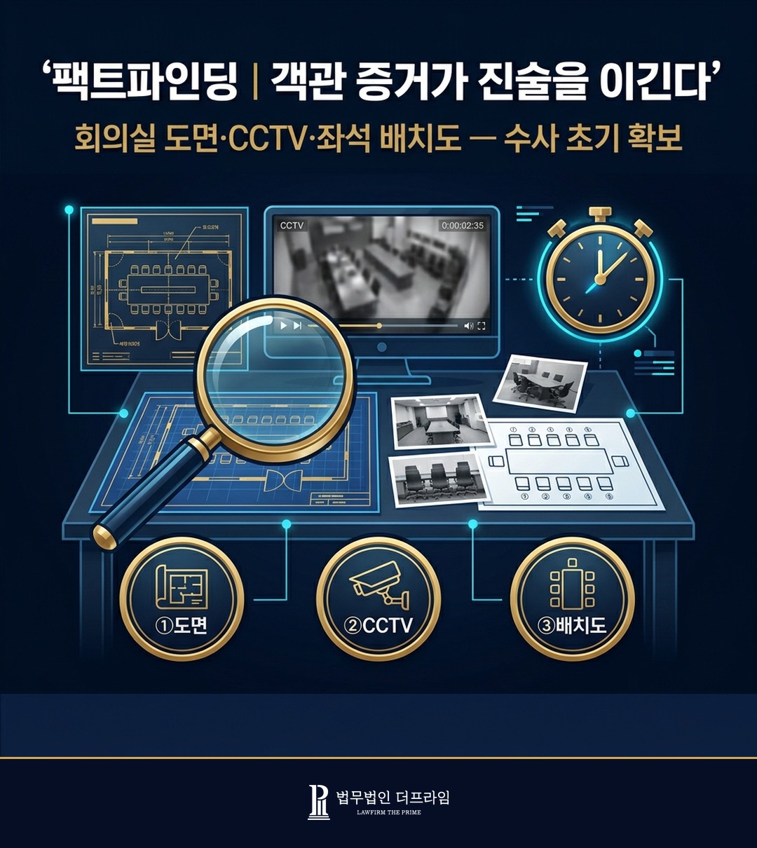 팩트파인딩 회의실 도면 좌석 배치 CCTV 객관 증거 수집 변호 전략
