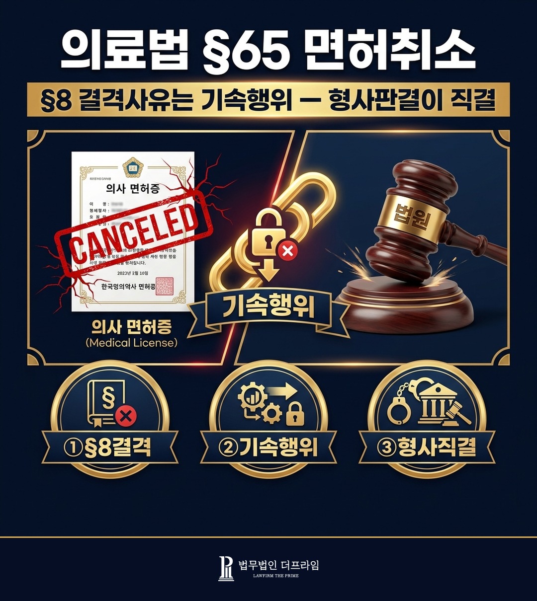 의료법 8조 결격사유 65조 면허취소 재교부 의사 변호사