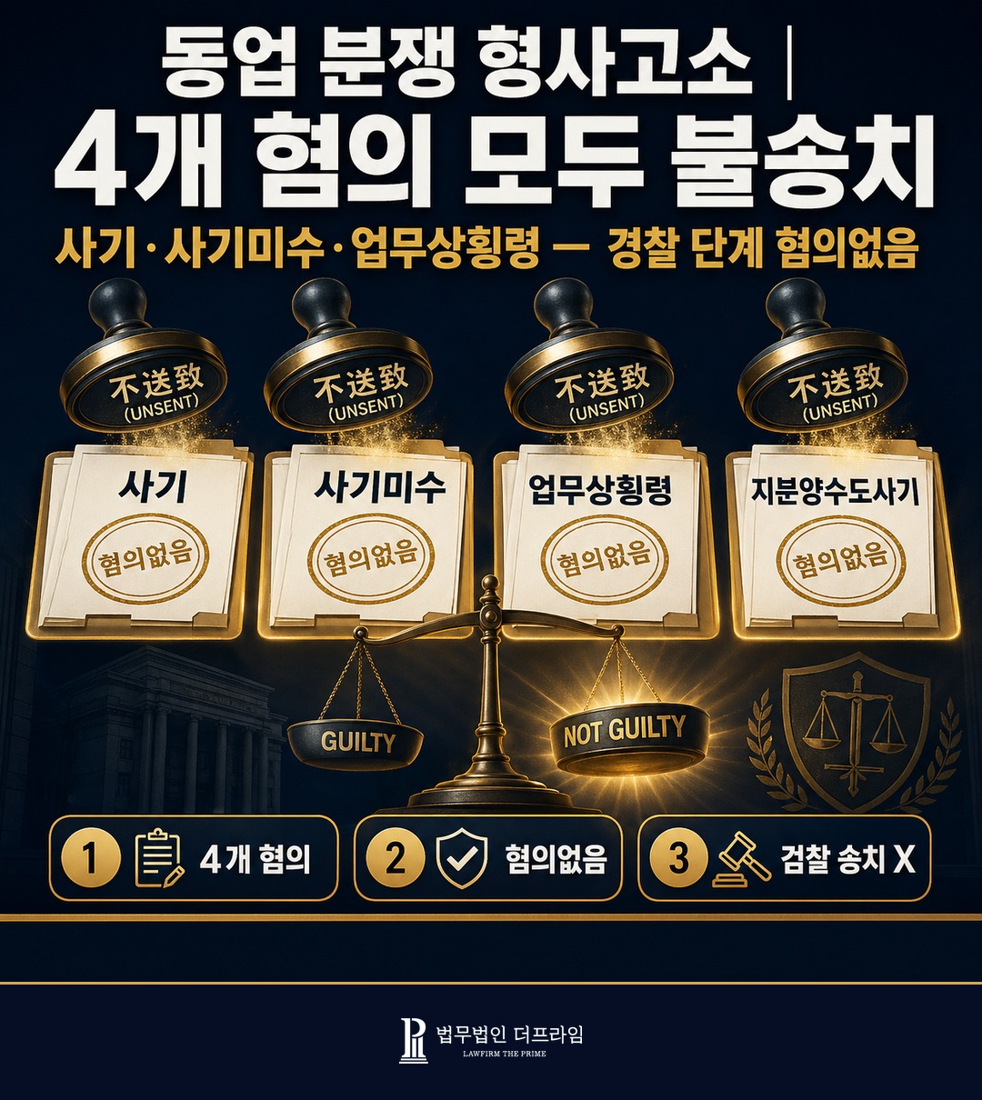 동업분쟁 4혐의 모두 불송치 사기 사기미수 업무상횡령 지분양수도 사기