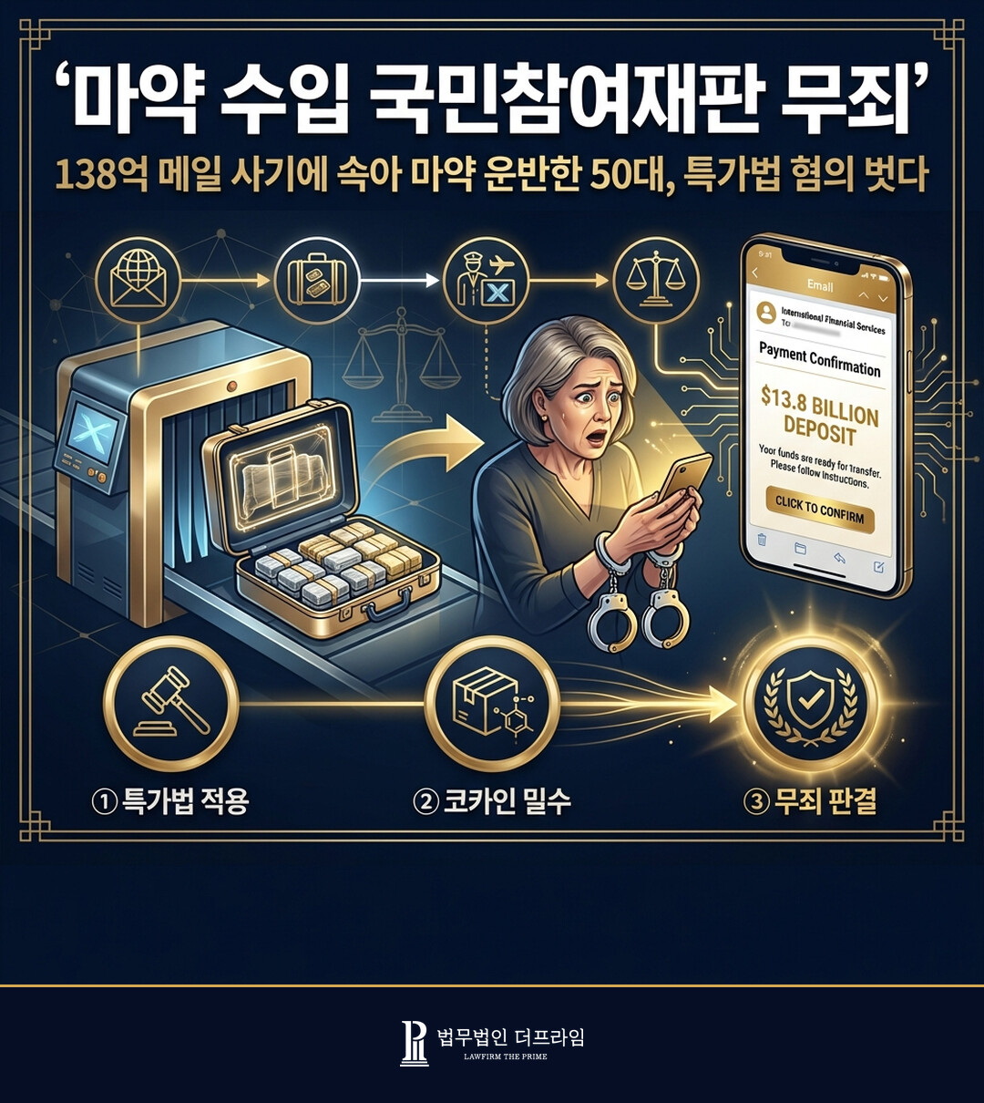 마약 수입 국민참여재판 무죄 - 138억 메일 사기에 속아 마약 운반한 50대 특가법 혐의 벗다