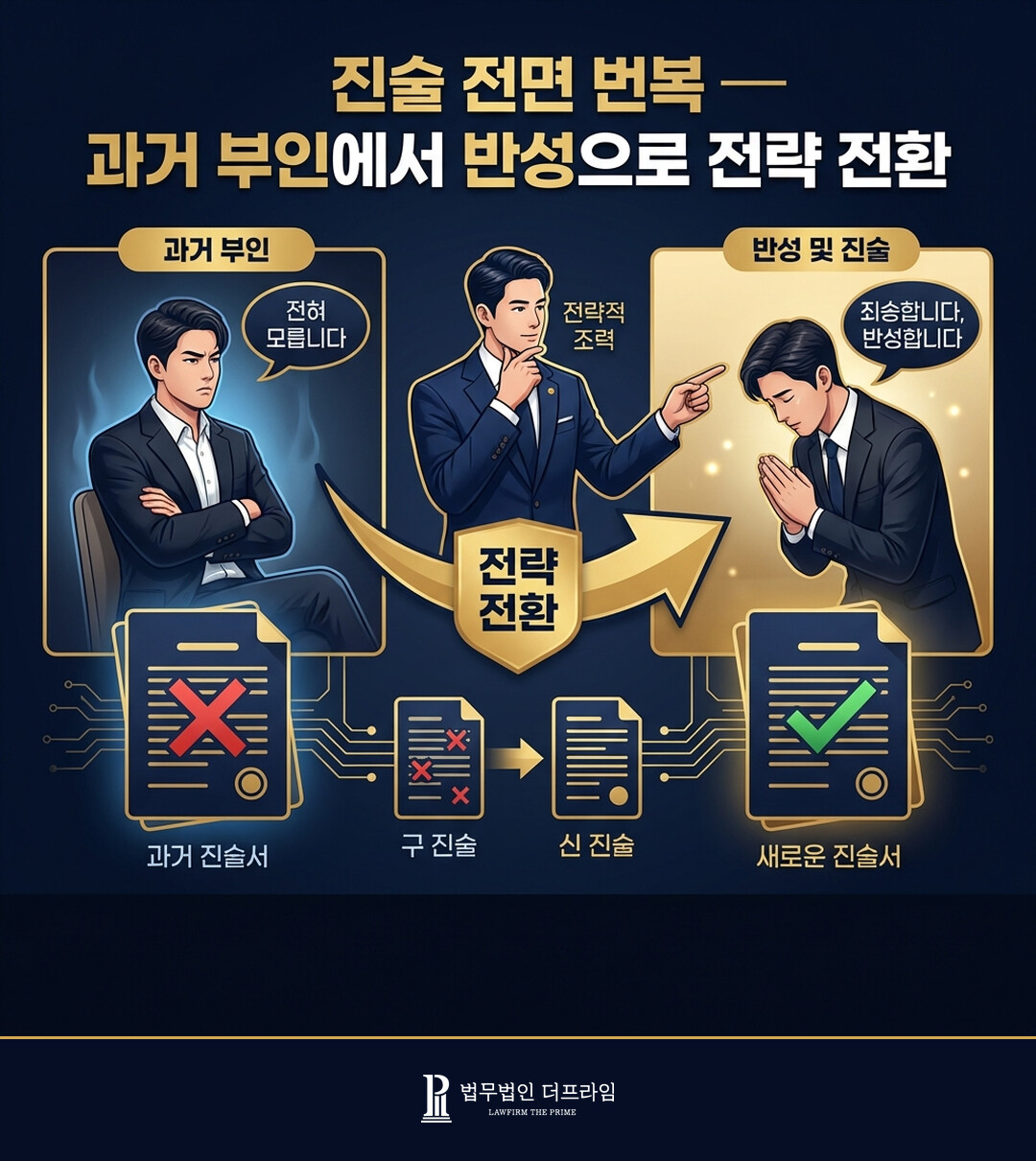 진술 전면 번복 과거 부인에서 반성으로 전략 전환